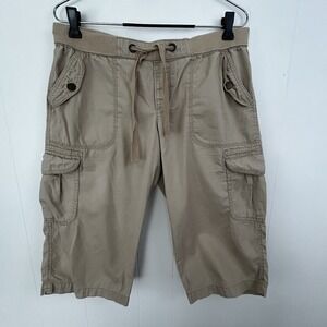 OLD NAVY Khaki Y2K Cargo Capri PANTS M Low Rise Tan Pockets Hiking Crop Outdoor